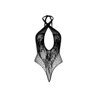 Мереживне тедді Leg Avenue Lace and net halter teddy One size Black, глибокий виріз, халтер — Переглянути зображення 7