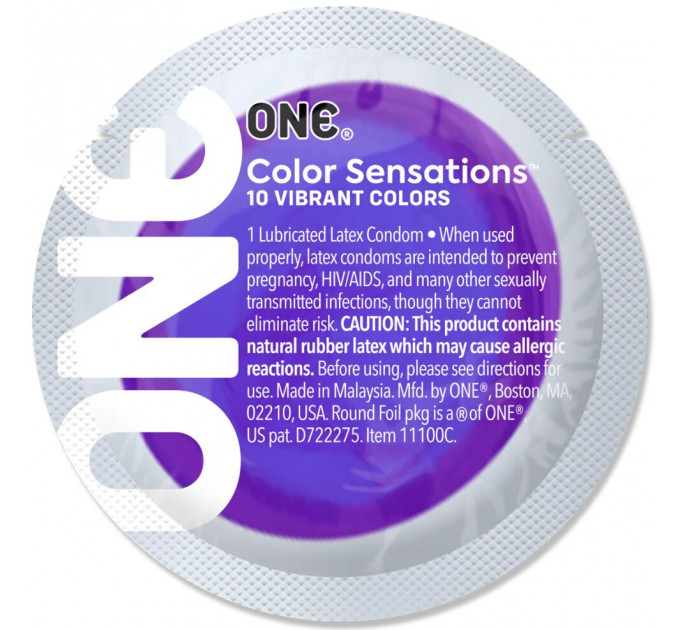 Презерватив ONE Color Sensations Pick ONE, 1 шт, фіолетовий, гладенький, зі змазкою