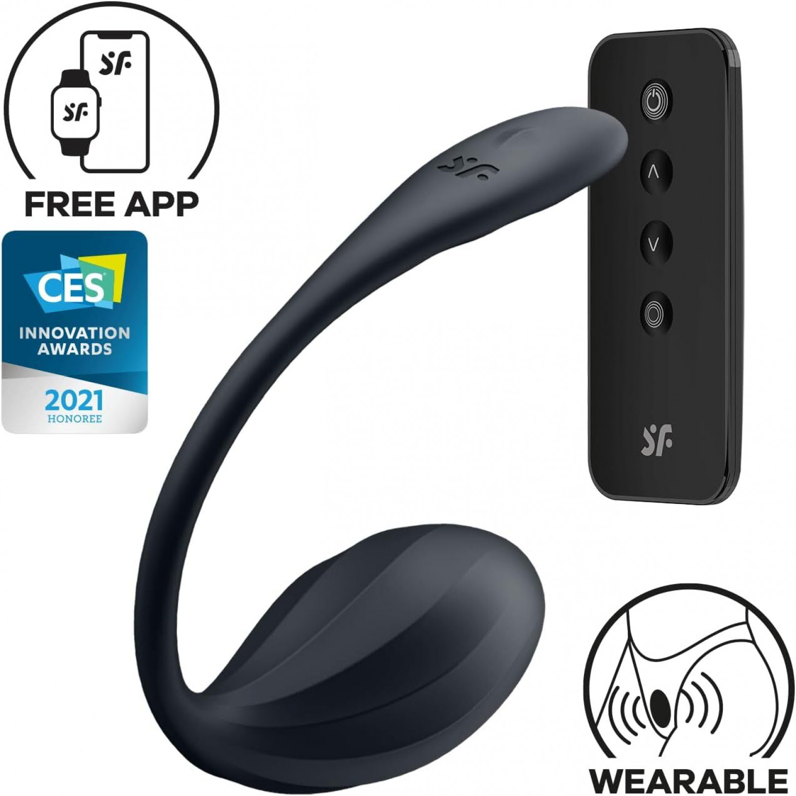 Смарт-виброяйцо Satisfyer Ribbed Petal Connect App Black, управление со смартфона, пульт ДУ