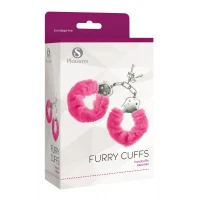 Наручники S Pleasures Furry Cuffs Pink з пухнастим оздобленням, 2 ключі в комплекті — Переглянути зображення 2