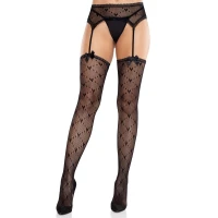 Колготки-панчохи Leg Avenue Heart Garterbelt Stockings One Size Black — Переглянути зображення 1