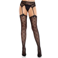 Колготки-панчохи Leg Avenue Heart Garterbelt Stockings One Size Black — Переглянути зображення 2