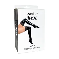 Сексуальні вінілові панчохи Art of Sex - Lora з мереживом, розмір L, з ефектом голограми — Переглянути зображення 4