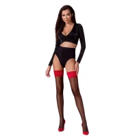 Панчохи Passion ST120 5 black-red, на ажурній силіконовій резинці, вишуканий декор та люрекс — Переглянути зображення 3