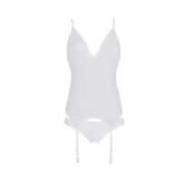 Корсет із пажами Passion URSULA CORSET XXL/XXXL White, трусики з ажурним декором та відкритим кроком — Переглянути зображення 3