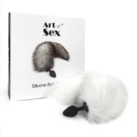 Силіконова анальна пробка з хвостом із натурального хутра Art of Sex size M White fox — Переглянути зображення 5