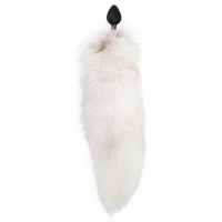 Силіконова анальна пробка з хвостом із натурального хутра Art of Sex size M White fox — Переглянути зображення 2