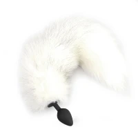 Силіконова анальна пробка з хвостом із натурального хутра Art of Sex size M White fox — Переглянути зображення 1