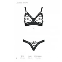 Комплект з екошкіри Passion CELINE BIKINI S/M black відкритий бра зі стрічками, стрінги зі шнурівкою — Переглянути зображення 5