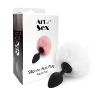 Силіконова анальна пробка М Art of Sex - Silicone Butt plug Rabbit Tail White, діаметр 3,5 см — Переглянути зображення 3