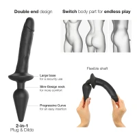 Анальна пробка з дилдо 2в1 Strap-On-Me SWITCH PLUG-IN REALISTIC DILDO Black L, діаметр 4,5/3,4 см — Переглянути зображення 2