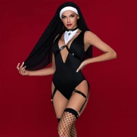 Еротичний костюм монашки JSY «Порочна Бернадетт» S/M, Black, боді, підв’язки, головний убір — Переглянути зображення 3