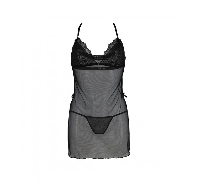 Сорочка Passion DELIENA CHEMISE L/XL black, стрінги із заниженою талією