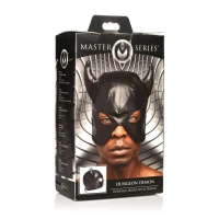 Маска з рогами Master Series: Dungeon Demon Bondage Mask with Horns, чорна — Переглянути зображення 16