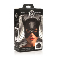Маска з рогами Master Series: Dungeon Demon Bondage Mask with Horns, чорна — Переглянути зображення 8