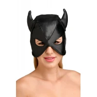 Маска з рогами Master Series: Dungeon Demon Bondage Mask with Horns, чорна — Переглянути зображення 1