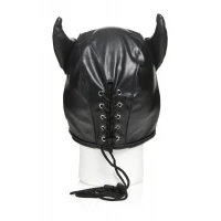 Маска з рогами Master Series: Dungeon Demon Bondage Mask with Horns, чорна — Переглянути зображення 6
