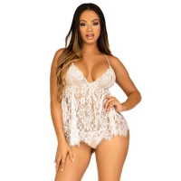 Сорочка бебі-дол Leg Avenue Floral lace babydoll &amp; string White M, стрінги — Просмотреть изображение 1