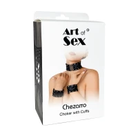 Шкіряний чокер з манжетами Art of Sex - Leather Chezarro — Переглянути зображення 3