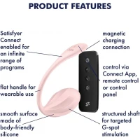 Смарт-віброяйце Satisfyer Ribbed Petal Connect App Rose, керування зі смартфона, пульт ДК — Просмотреть изображение 6