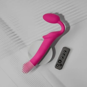 Безремінний страпон з вібрацією Strap-On-Me Vibrating Fuchsia L, діаметр 3,7см, пульт ДК, регульований