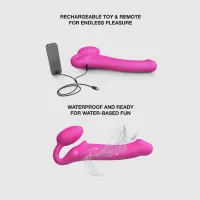 Безремінний страпон з вібрацією Strap-On-Me Vibrating Fuchsia L, діаметр 3,7см, пульт ДК, регульований — Переглянути зображення 4