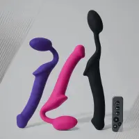 Безремінний страпон з вібрацією Strap-On-Me Vibrating Fuchsia L, діаметр 3,7см, пульт ДК, регульований — Переглянути зображення 9