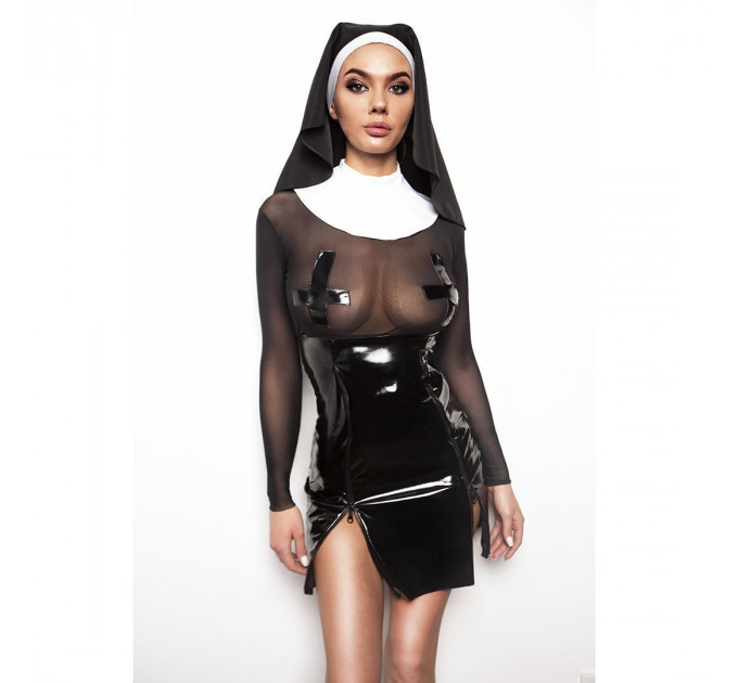 Еротичний костюм монашки "Скромниця Софі" L, сукня, комір, головний убір