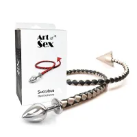 Металева анальна пробка L з диявольським хвостом Art of Sex - Succubus, екошкіра, чорний/золото — Переглянути зображення 4