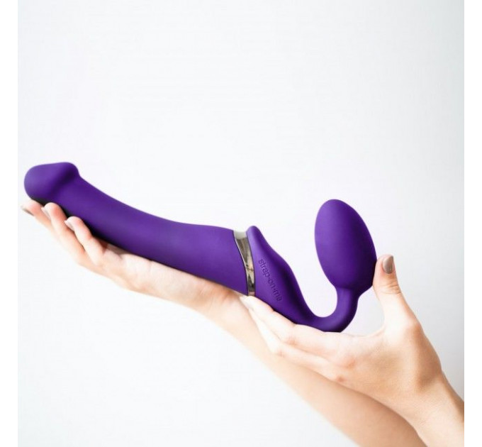 Безремінний страпон з вібрацією Strap-On-Me Vibrating Violet M, діаметр 3,8 см, пульт ДК, регульований