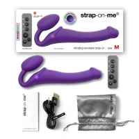 Безремінний страпон з вібрацією Strap-On-Me Vibrating Violet M, діаметр 3,8 см, пульт ДК, регульований — Переглянути зображення 6