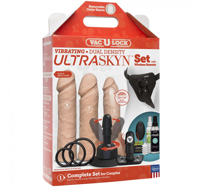 Набір для страпона Doc Johnson Vac-U-Lock VIBRATING Dual Density ULTRASKYN Set: діаметр 3×3,8 см
