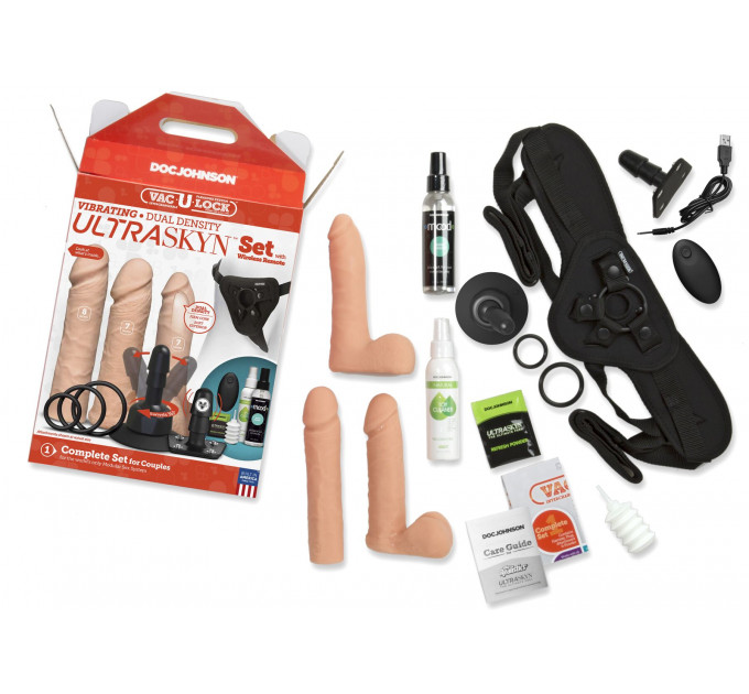 Набір для страпона Doc Johnson Vac-U-Lock VIBRATING Dual Density ULTRASKYN Set: діаметр 3×3,8 см