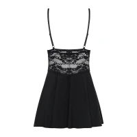 Сатиновий пеньюар із мереживом Obsessive 810-BAB-1 babydoll &amp; thong S/M, чорний, пеньюар, танга — Просмотреть изображение 6
