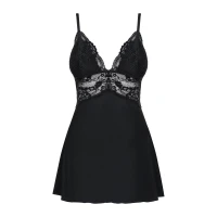 Сатиновий пеньюар із мереживом Obsessive 810-BAB-1 babydoll &amp; thong S/M, чорний, пеньюар, танга — Просмотреть изображение 5