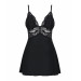 Сатиновий пеньюар із мереживом Obsessive 810-BAB-1 babydoll & thong S/M, чорний, пеньюар, танга