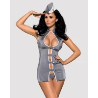 Еротичний костюм стюардеси Obsessive Stewardess 3 pcs grey S/M, сірий, сукня, стрінги, пілотка — Переглянути зображення 1