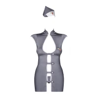 Еротичний костюм стюардеси Obsessive Stewardess 3 pcs grey S/M, сірий, сукня, стрінги, пілотка — Переглянути зображення 5