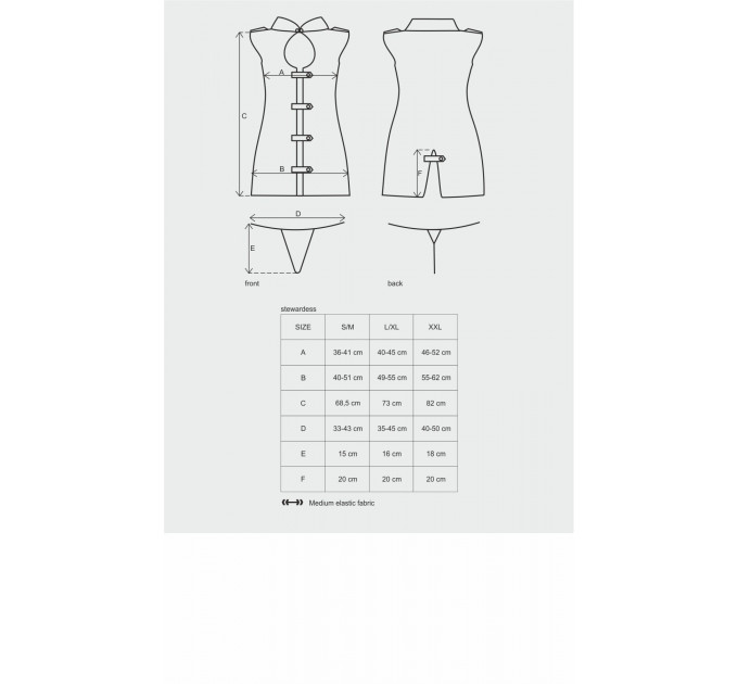 Еротичний костюм стюардеси Obsessive Stewardess 3 pcs grey S/M, сірий, сукня, стрінги, пілотка