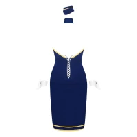 Еротичний костюм стюардеси Obsessive Stewardess uniform M/L, blue, сукня, пілотка, шарф, манжети — Просмотреть изображение 6