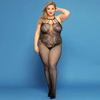 Сітчастий бодістокінг JSY «Відверта Мадлен» Plus Size, Black, імітація боді, мереживо, доступ — Переглянути зображення 1