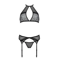 Комплект білизни Passion SATARA SET XXL/XXXL black, топ, пояс для панчіх, стрінги — Переглянути зображення 3