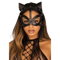 Маска кішки з екошкіри Leg Avenue Vegan leather studded cat mask Black — Переглянути зображення 1