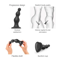 Насадка для страпона Strap-On-Me Dildo Plug Beads Black S — Переглянути зображення 3