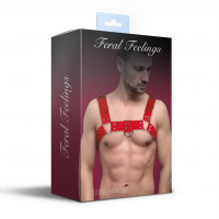 Мужская портупея на грудь из натуральной кожи Feral Feelings - Bulldog Harness Red