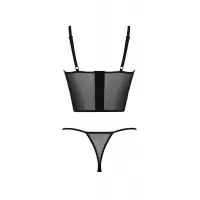 Комплект Passion KERRIA SET black, L/XL, сітка+мереживо, бюстьє та стрінги — Переглянути зображення 4