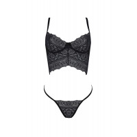 Комплект Passion KERRIA SET black, L/XL, сетка+кружево, бюстье и стринги