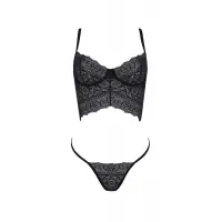 Комплект Passion KERRIA SET black, L/XL, сітка+мереживо, бюстьє та стрінги — Переглянути зображення 3