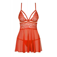 Бебі-дол Obsessive 838-BAB-3 babydoll &amp; thong, 2XL/3XL, червоний, мереживний ліф, стрінги в комплекті — Переглянути зображення 3