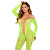 Бодістокінг Leg Avenue Crotchless Footless Lingerie Bodystocking One Size Neon Green — Переглянути зображення 3